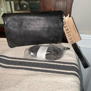NWT Bed Stu Leather Cadence Wallet Wristlet Crossbody Bag Black Rustic MSRP 175